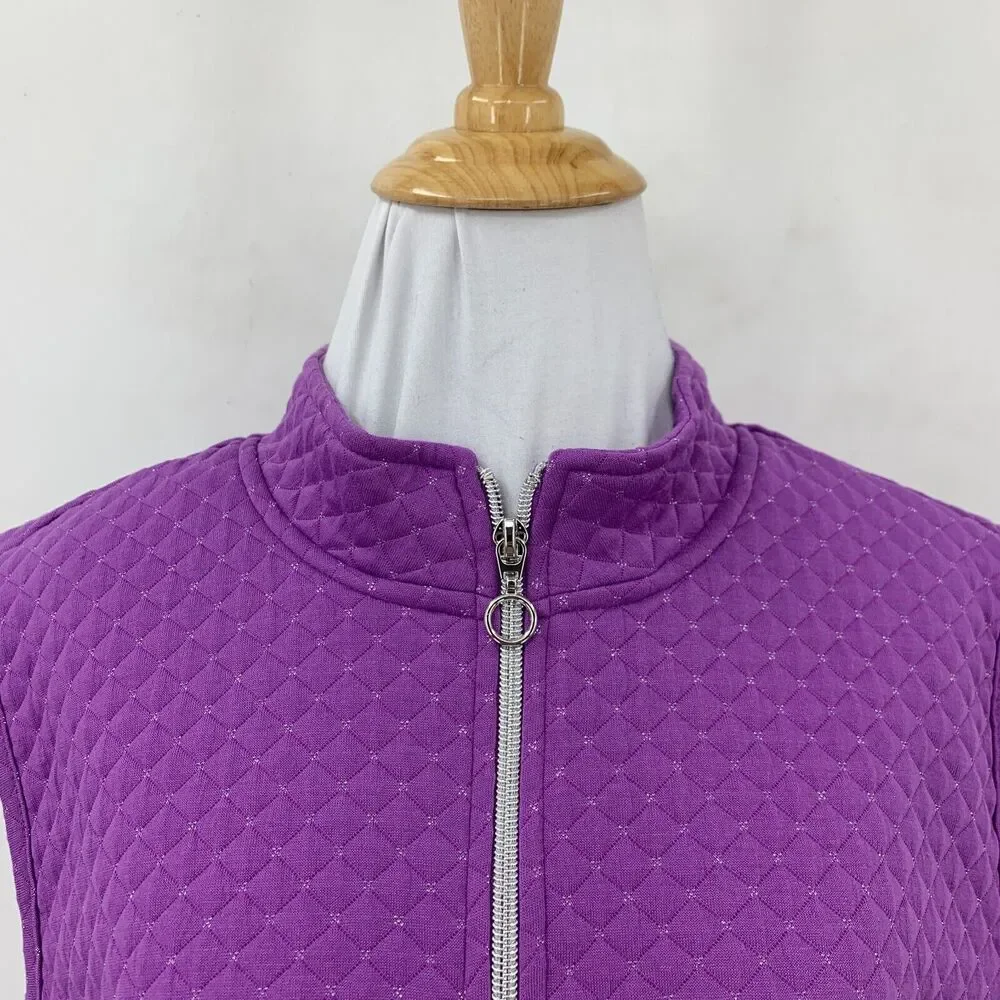 Allison Daley Quilted Vest Womens XS Extra Small Purple Sparkly Full Zip Pockets